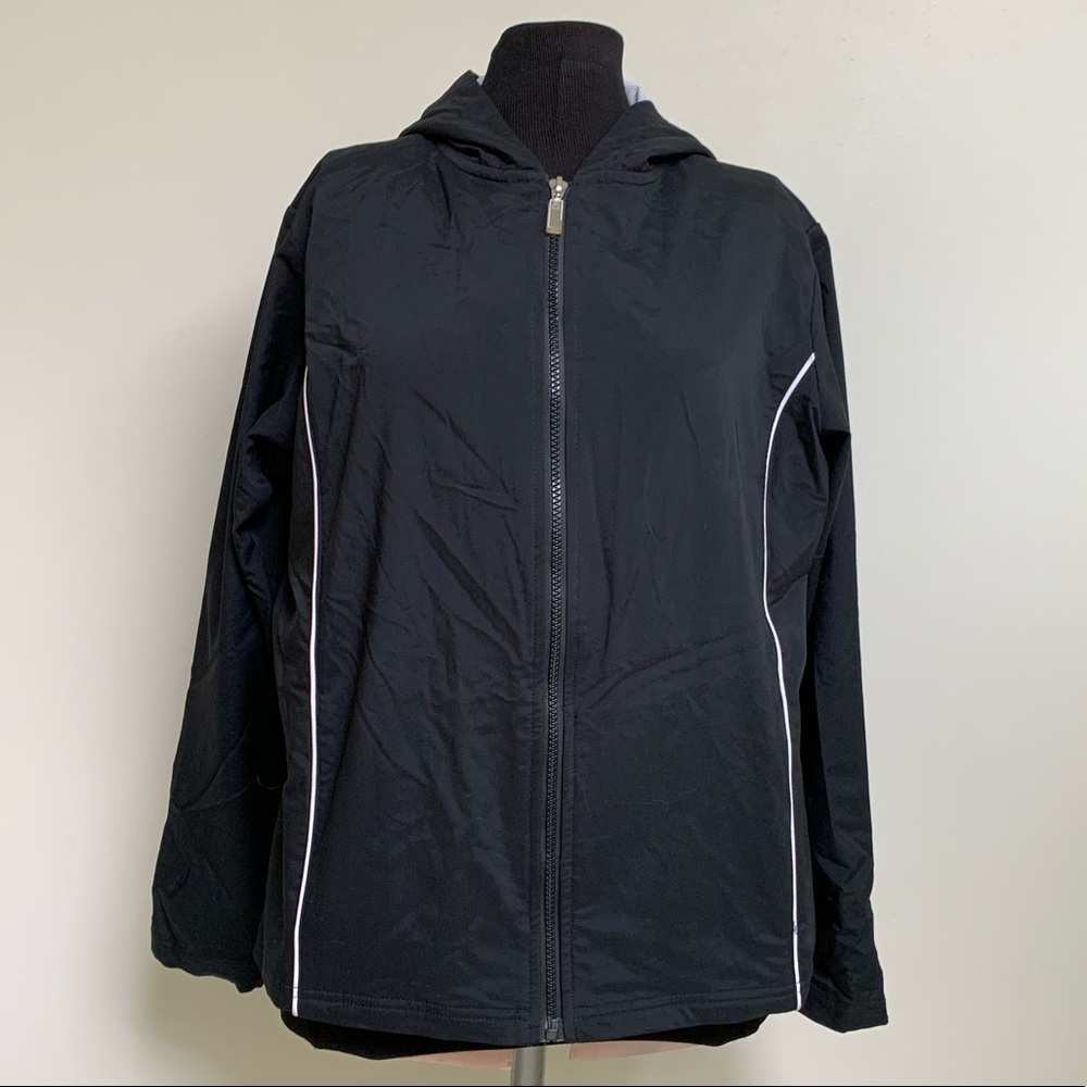 Marsh Landing Hooded Jacket-Black with White Accents-Polyester Nylon-Full Zip-S